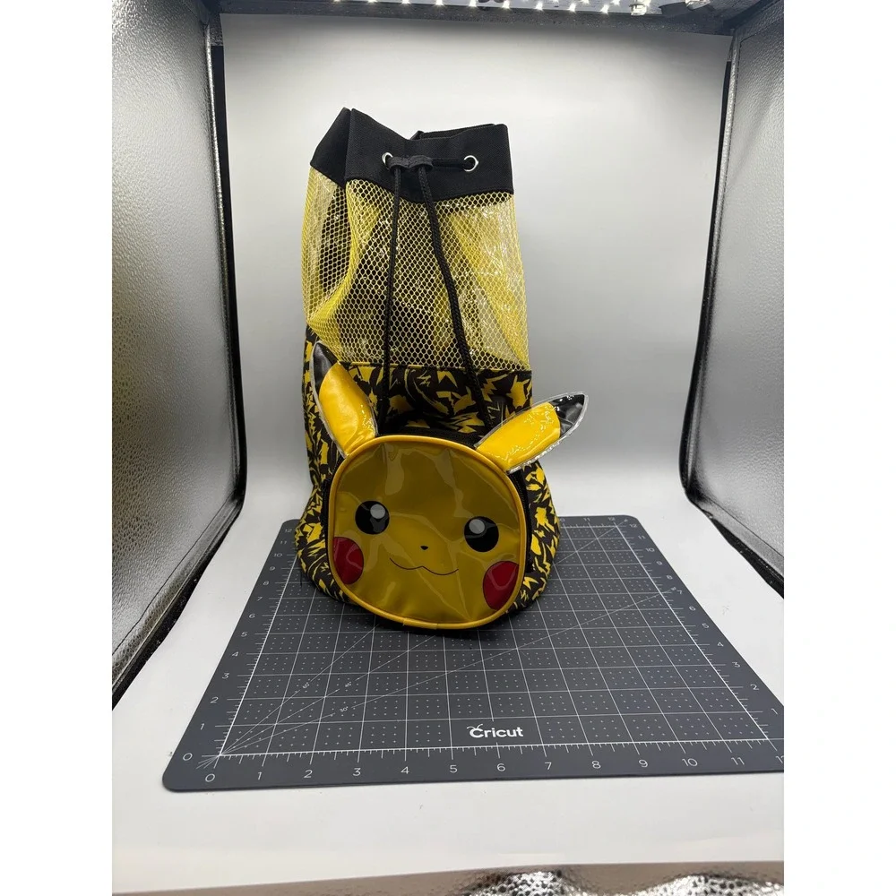 Pokemon Pikachu Drawstring Swim Bag Yellow Mesh Backpack 3D Ears Character.com
